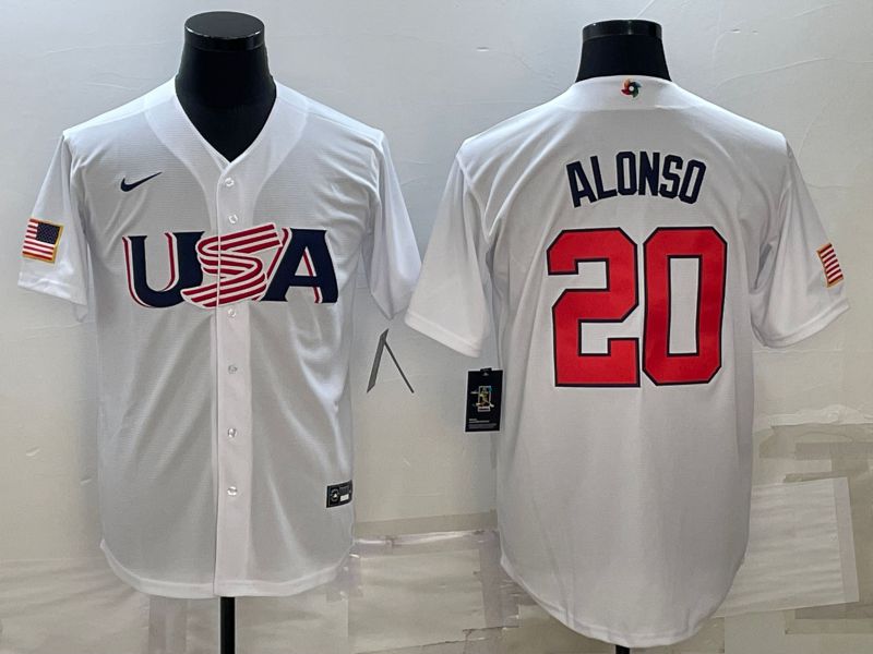 Men 2023 World Cub USA 20 Alonso White Nike MLB Jersey8